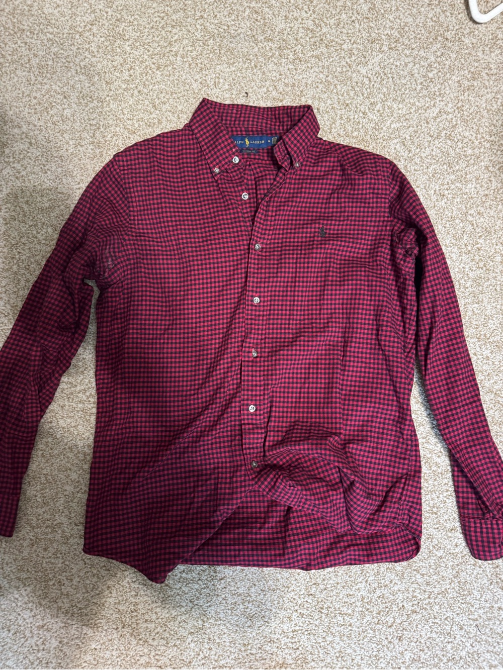 Polo by Ralph Lauren Red and Black Small Check Button-Down Shirt